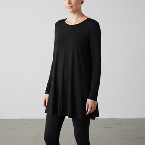 FLAX Black Essential Minimalist Swing Tunic Top Shirt Dress Liquid Knit S